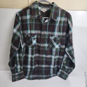 Arizona Jean Company Green & Brown Plaid Long Sleeve Button Flannel Men's Size M